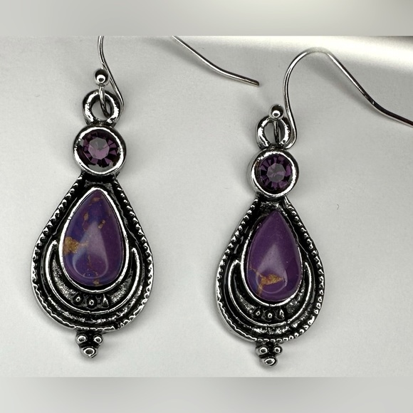Retro Purple Dragon Crystal Earrings, Unique - Picture 1 of 5